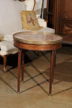 French Louis XVI Style 1890s Bouillotte Table with Marble Top and Brass Gallery - 3424304
