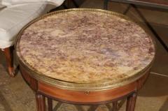 French Louis XVI Style 1890s Bouillotte Table with Marble Top and Brass Gallery - 3424346
