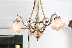 French Louis XVI Style 19th Century Bronze Three Light Chandelier with Torch - 3426958