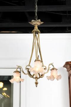 French Louis XVI Style 19th Century Bronze Three Light Chandelier with Torch - 3426965