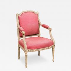 French Louis XVI Style 19th Century Painted Fauteuil with Abundant Carved D cor - 3552902