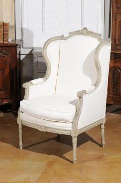 French Louis XVI Style 19th Century Painted and Carved Wingback Berg re Chair - 3426889