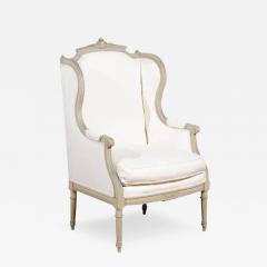 French Louis XVI Style 19th Century Painted and Carved Wingback Berg re Chair - 3435425