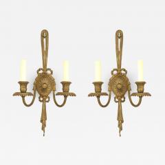 French Louis XVI Style Bronze Bow Knot Wall Sconces - 1403260