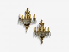 French Louis XVI Style Bronze Crystal Rams Head Five Light Sconces 1920s - 4300272
