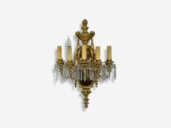 French Louis XVI Style Bronze Crystal Rams Head Five Light Sconces 1920s - 4300273