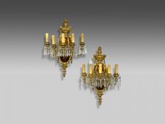 French Louis XVI Style Bronze Crystal Rams Head Five Light Sconces 1920s - 4300274