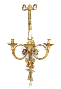 French Louis XVI Style Bronze Dore Bow Knot Wall Sconces - 1399027