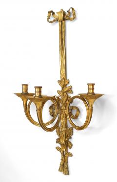French Louis XVI Style Bronze Dore Bow Knot Wall Sconces - 1399028