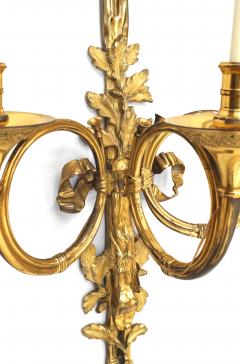 French Louis XVI Style Bronze Dore Bow Knot Wall Sconces - 1399029