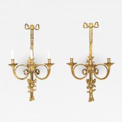 French Louis XVI Style Bronze Dore Bow Knot Wall Sconces - 1403261
