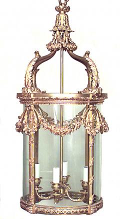 French Louis XVI Style Bronze Dore Hanging Lantern Pendant Lamp - 1380967