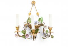 French Louis XVI Style Bronze Dore and Opaline Floral Wall Sconces - 4656183