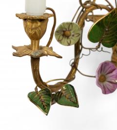 French Louis XVI Style Bronze Dore and Opaline Floral Wall Sconces - 4656185