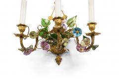 French Louis XVI Style Bronze Dore and Opaline Floral Wall Sconces - 4656186