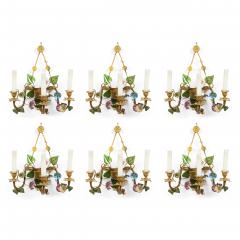 French Louis XVI Style Bronze Dore and Opaline Floral Wall Sconces - 4708650