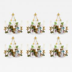 French Louis XVI Style Bronze Dore and Opaline Floral Wall Sconces - 4708704