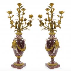 French Louis XVI Style Candelabra White veined Red Marble Gilt Bronze 1885 - 4552696