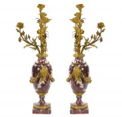 French Louis XVI Style Candelabra White veined Red Marble Gilt Bronze 1885 - 4552697
