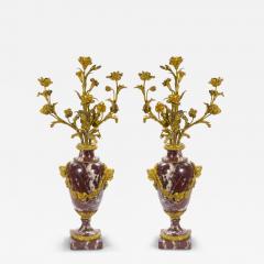 French Louis XVI Style Candelabra White veined Red Marble Gilt Bronze 1885 - 4553694