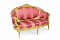 French Louis XVI Style Carved Giltwood and Pink Damask Upholstered Salon Set - 2800794