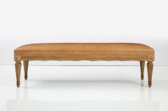 French Louis XVI Style Carved Pine Bench with Leather Seat - 2402692