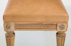 French Louis XVI Style Carved Pine Bench with Leather Seat - 2402695