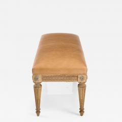 French Louis XVI Style Carved Pine Bench with Leather Seat - 2404894