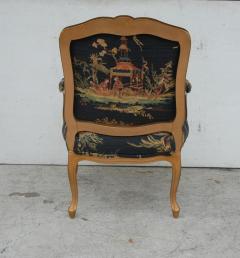 French Louis XVI Style Carved Wood and Chinoiserie Print Armchair - 2736919
