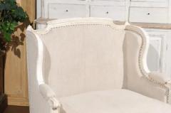 French Louis XVI Style Carved and Painted Wood Marquise Wingback Armchair - 3450964