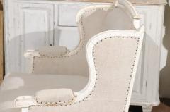 French Louis XVI Style Carved and Painted Wood Marquise Wingback Armchair - 3451128