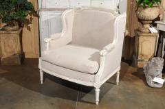 French Louis XVI Style Carved and Painted Wood Marquise Wingback Armchair - 3451134