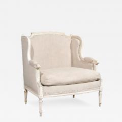 French Louis XVI Style Carved and Painted Wood Marquise Wingback Armchair - 3453050