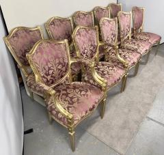 French Louis XVI Style Gilt Plum Damask Pattern Upholstery Dining Chairs 10pcs - 3756663