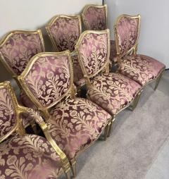 French Louis XVI Style Gilt Plum Damask Pattern Upholstery Dining Chairs 10pcs - 3756664