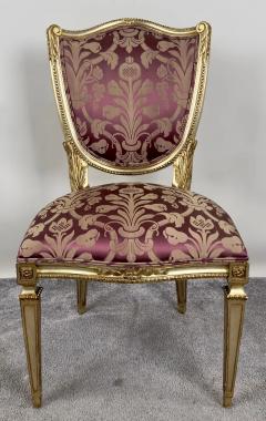 French Louis XVI Style Gilt Plum Damask Pattern Upholstery Dining Chairs 10pcs - 3756666