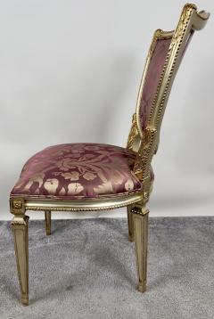 French Louis XVI Style Gilt Plum Damask Pattern Upholstery Dining Chairs 10pcs - 3756668