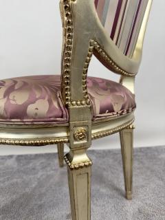 French Louis XVI Style Gilt Plum Damask Pattern Upholstery Dining Chairs 10pcs - 3756669