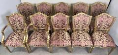 French Louis XVI Style Gilt Plum Damask Pattern Upholstery Dining Chairs 10pcs - 3756670