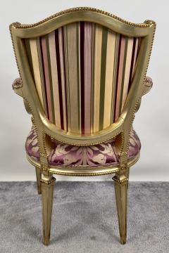 French Louis XVI Style Gilt Plum Damask Pattern Upholstery Dining Chairs 10pcs - 3756671