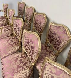 French Louis XVI Style Gilt Plum Damask Pattern Upholstery Dining Chairs 10pcs - 3756674