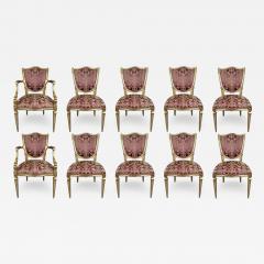 French Louis XVI Style Gilt Plum Damask Pattern Upholstery Dining Chairs 10pcs - 3758624