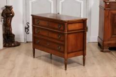 French Louis XVI Style Light Walnut Commode with Three Drawers and Fluted Motifs - 3599365