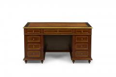 French Louis XVI Style Mahogany and Brass Kneehole Desk - 2800563