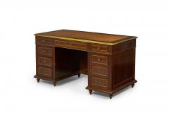 French Louis XVI Style Mahogany and Brass Kneehole Desk - 2800564