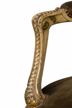 French Louis XVI Style Oval Back Carved Wood Green Velvet Upholstered Armchair - 4665040