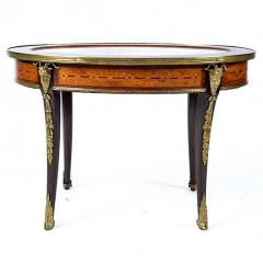 French Louis XVI Style Oval Marble Top Inlaid Coffee Table with Ormolu Mounts - 169658