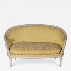 French Louis XVI Style Painted Canap with Yellow Damask Upholstery 20th Cent - 4287971