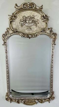 French Louis XVI Style Silver Trumeau Wall or Mantel Mirror - 2866319