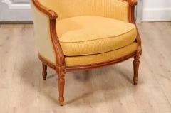 French Louis XVI Style Walnut Berg res Chairs with Wraparound Backs Pair - 3564519